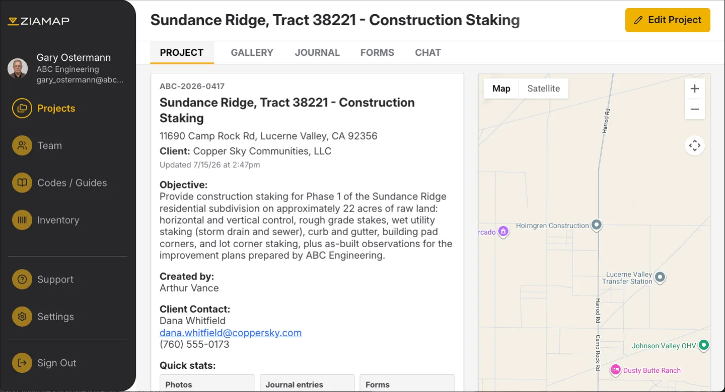 ZiaMap desktop, Sundance Ridge project