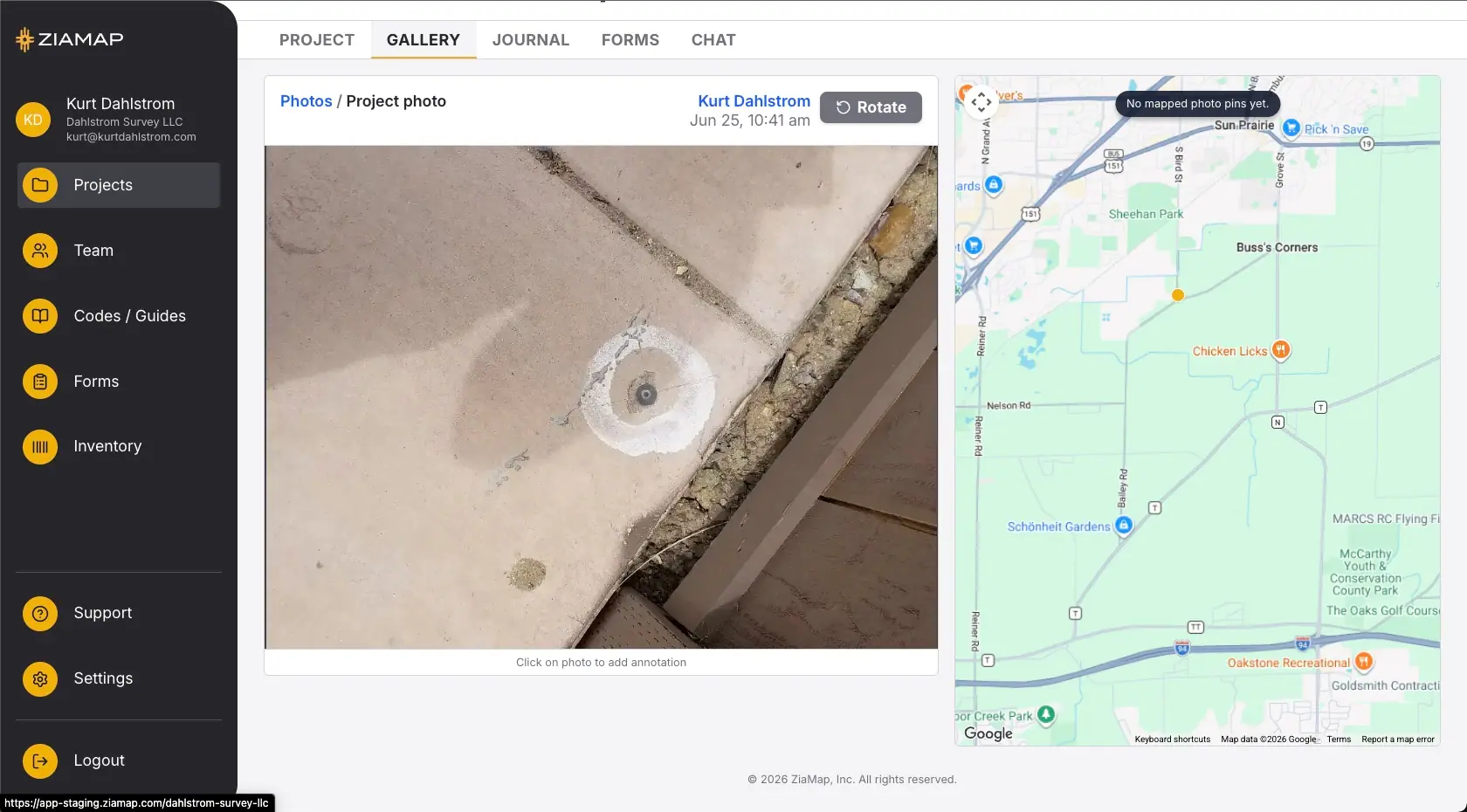 ZiaMap desktop, every capture on the project